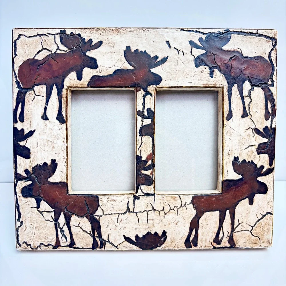Big Sky Carvers Fresco Moose Double Photo Frame Rustic Lodge Decor 3.5x5 Twin